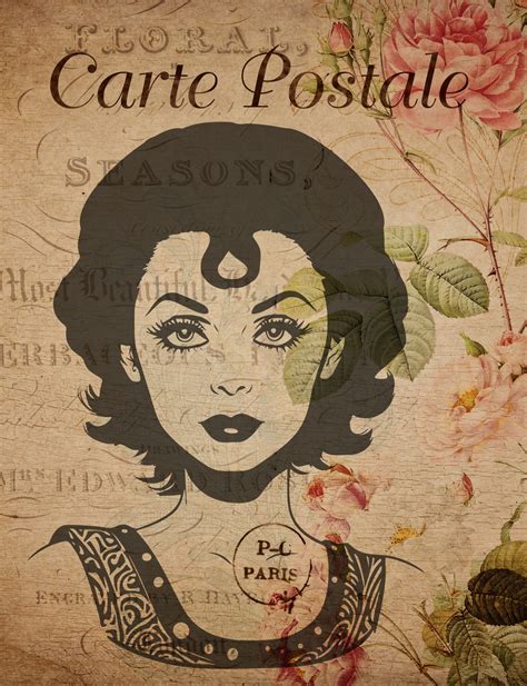 woman vintage postcard floral  stock photo public domain pictures