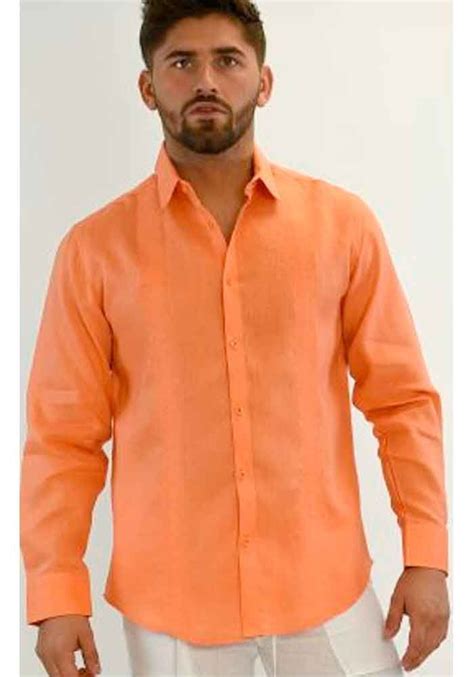 Linen Casual Shirt Long Sleeve For Men Orange Color