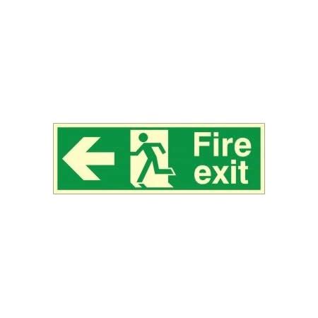 Glow In The Dark Fire Exit Left Sign 300mm X 100mm Rigid Plastic