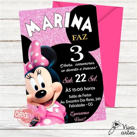 Convite Virtual Minnie Rosa Elo Produtos Especiais