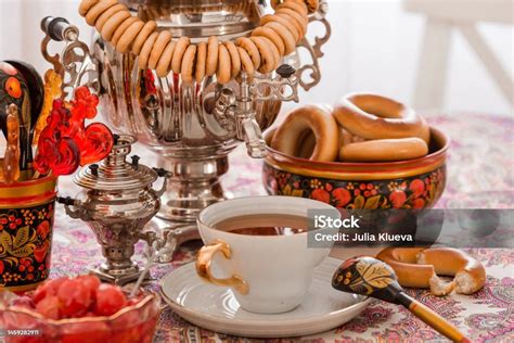 Russian Traditions Tea Drinking With A Samovar Still Life With A Cup Of