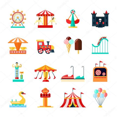 Amusement Park Icons Set Stock Vector Macrovector