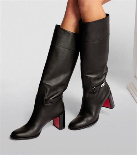 Womens Christian Louboutin Black Lock Botta Leather Knee High Boots 70