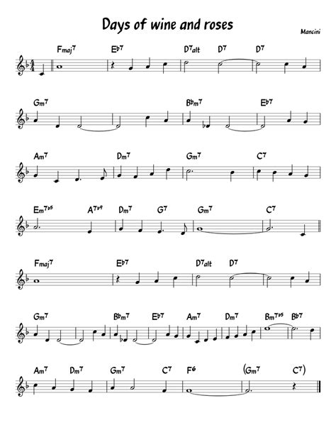 Days Of Wine And Roses Sheet Music For Piano Download Free In Pdf Or