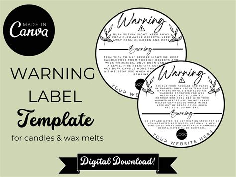 Editable Template Warning Label For Wax Melts Candles Safety Label