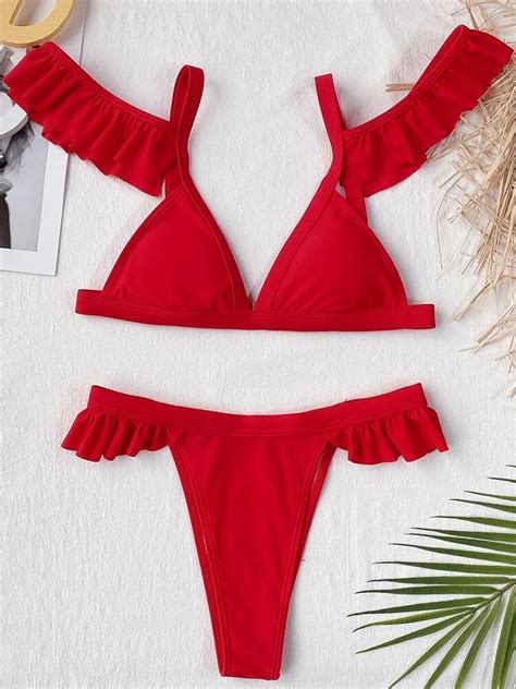 Ztvitality Ruffles Red Bikinis Push Up Sexy Bikini New Arrival