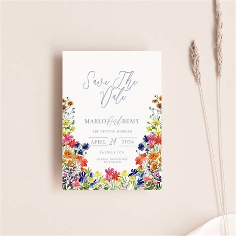 Wildflower Save The Date Template Boho Save The Dates With Watercolor