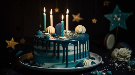 Premium Photo | Blue cake with candles generative ai