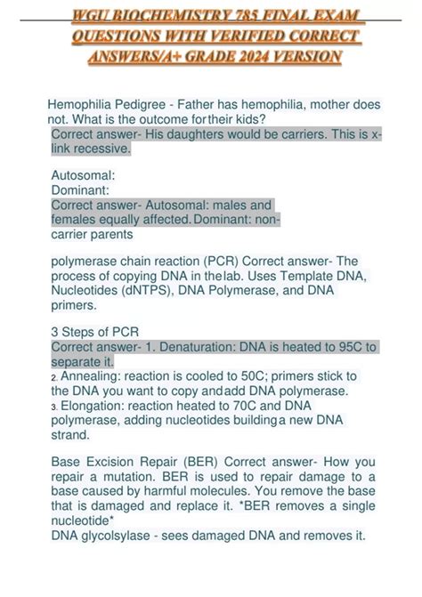 WGU BIOCHEMISTRY 785 FINAL EXAM QUESTIONS WITH VERIFIED CORRECT ANSWERS