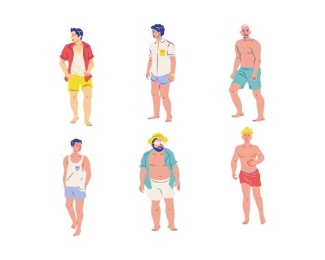 Ensemble D Hommes De Dessin Anim En Maillot De Bain Et Short