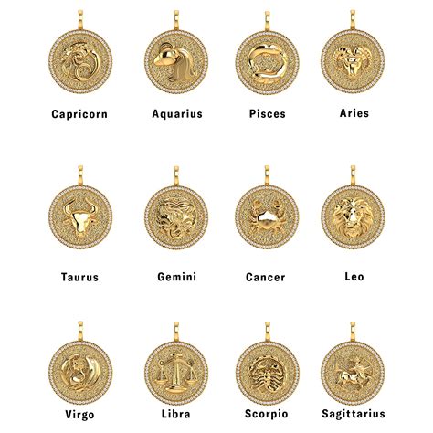 14k Gold Diamond Zodiac Coin Medallion Charm Baby Gold