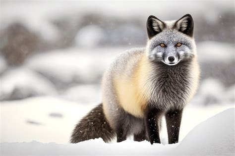 Premium Photo Large Wild Arctic Fox With Thick Fur On Snowcovered Tundra