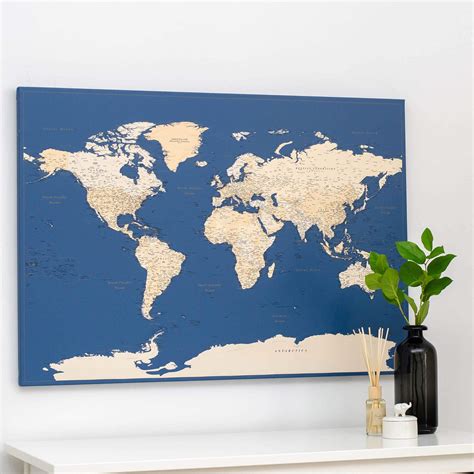 World Push Pin Map Dark Blue Detailed Push Pin Travel Maps