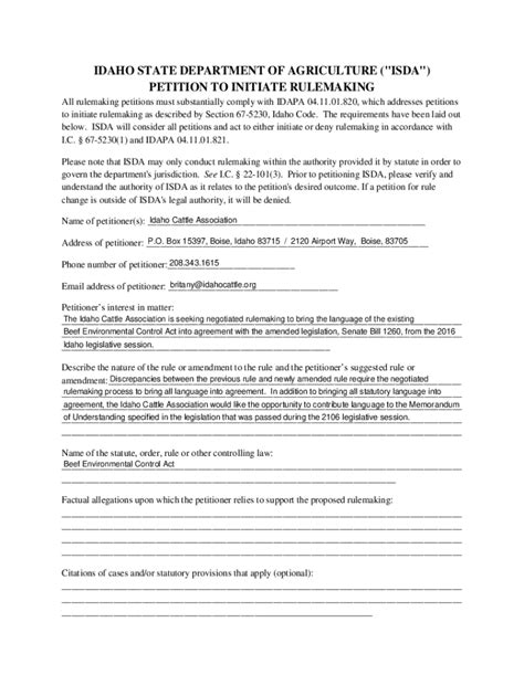 Fillable Online Agri Idaho Petition To Initiate Rulemaking Fax Email