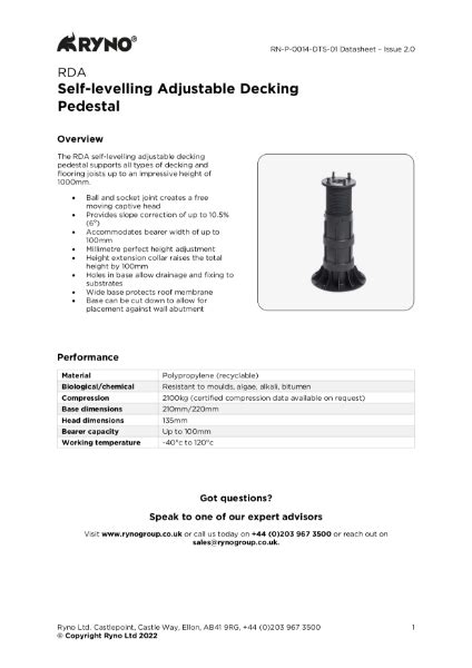 Rda Decking Pedestal Datasheet Ryno Nbs Source