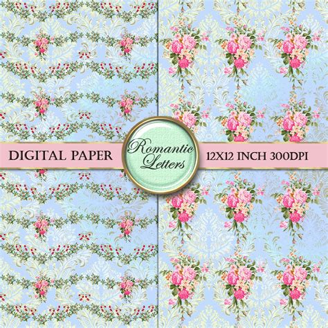 Floral Digital Scrapbook Paper Pack Shabby Chic Rose Flowers | Etsy