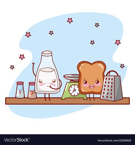 Kitchen Shelf Cartoon Kawaii Royalty Free Vector Image