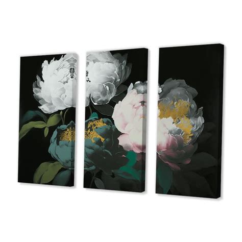 Designart "White Blossoming Peony On Black II" Floral Peony Canvas Wall Art Print - Bed Bath ...