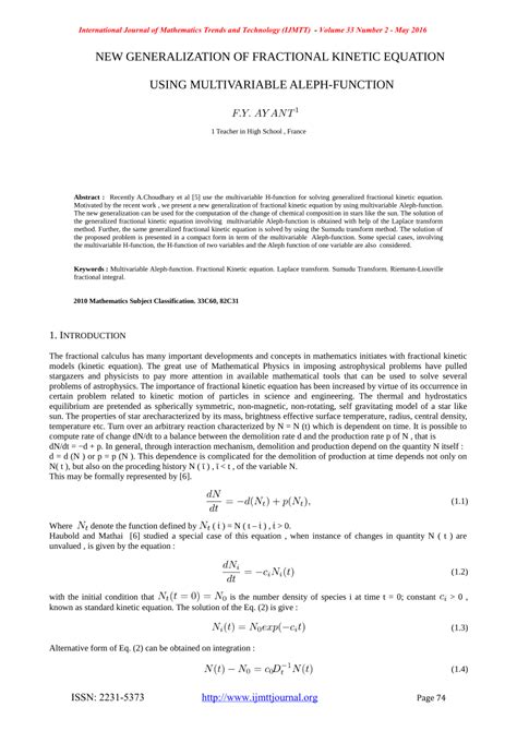 PDF New Generalization Of Fractional Kinetic Equation Using