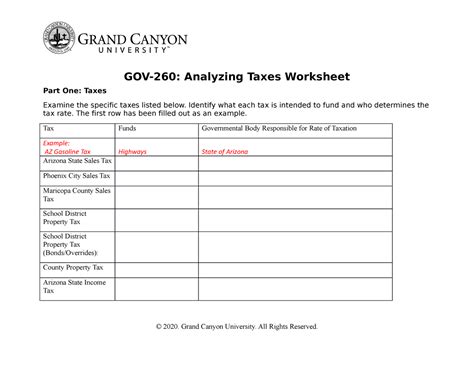 Gov 260 Analyzing Tax Worksheet