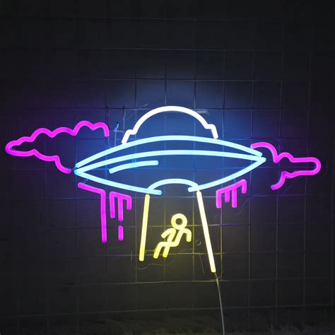 UFO Neon Sign Handmade Spaceship LED Neon Signs Wall Decor