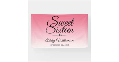 Chic Summer Pink Ombre Sweet 16 16th Birthday Banner | Zazzle