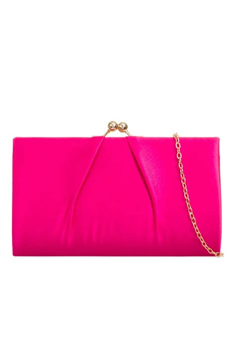 Fuchsia Satin Clutch Bag Aftershock London