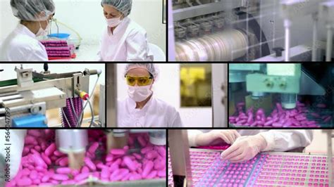 Vídeo Do Stock Pill Manufacturing Multi Screen Video Montage Pill