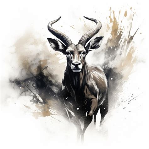 Premium Photo | Painting of a horned animal with large horns and long ...