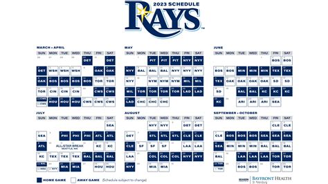 Rays Printable Schedule | Tampa Bay Rays