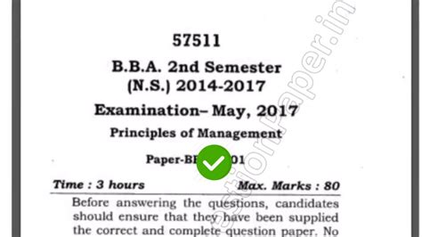 2017 Mdu Bba 2nd Sem Principles Of Management Question Paper Youtube