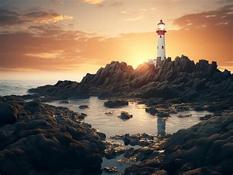 Premium AI Image | A lonely lighthouse on rocky island