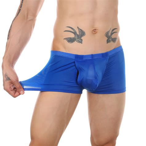 Jual Clever Menmode Men Mesh Underwear Boxer Sexy Sheer Underpants Side