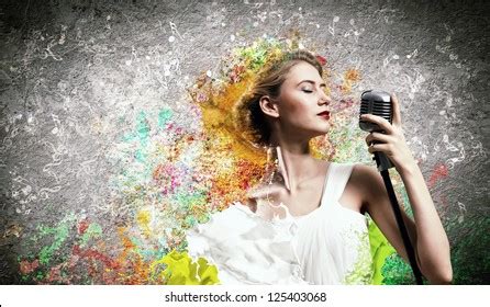 Image Female Blonde Singer Holding Microphone Stock Illustration 125403068 Shutterstock