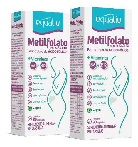 Kit 2x Metilfolato de Cálcio 30 cápsulas 360mcg B12 B6 Equaliv