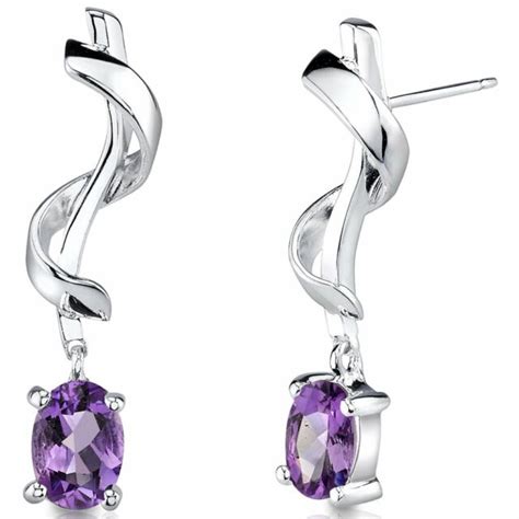 Ct Oval Cut Purple Amethyst Stylish Trendy Drop Earring K White