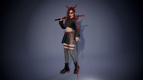 3D model Sci-fi Girl With Katana VR / AR / low-poly rigged | CGTrader