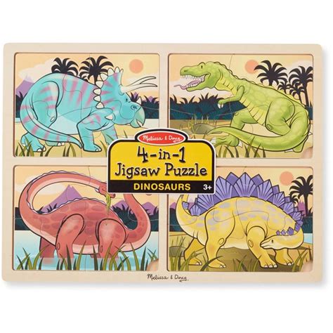 Melissa & Doug Dinosaurs 4-in-1 Wooden Jigsaw Puzzles With Storage Tray ...