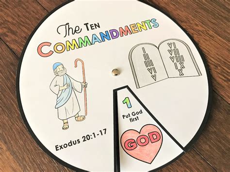 Ten Commandments Coloring Wheel Printable Bible Activity Watercolor