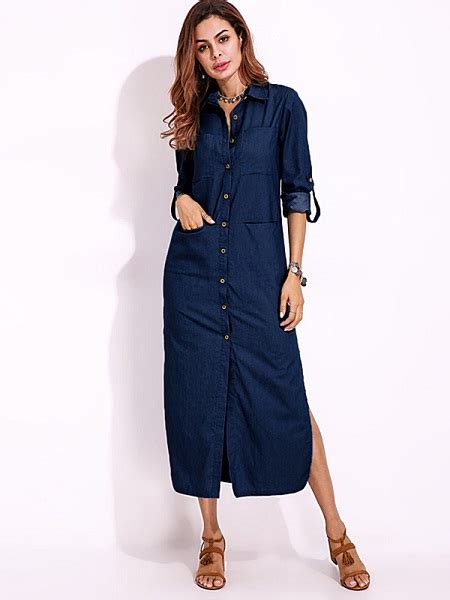 Split Denim Maxi Shirt Dress Power Day Sale