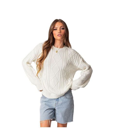 Edikted Women S Jessy Cable Knit Oversized Sweater Macy S