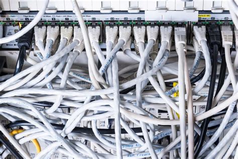 Close Up Of Ethernet Cables And Switch Stock Image Image Of Ethernet