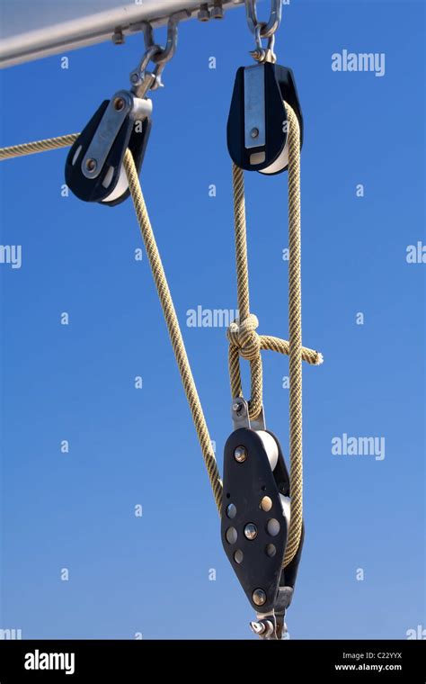 rope  blocks  blue background stock photo alamy