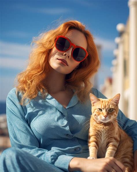 Premium Photo A Woman With Fiery Red Hair And Stylish Sunglasses