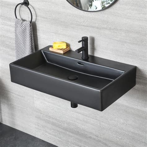 Lavabo Suspendido Moderno Rectangular Color Negro De 750mm X 420mm De 1