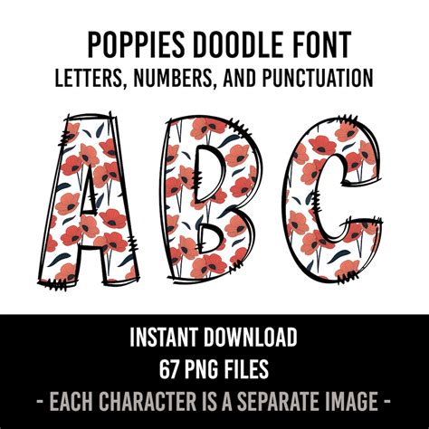 Poppy Alphabet Doodle Poppies Font Letters Floral Numbers Png Flowers