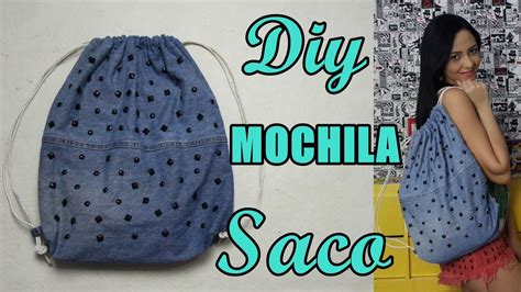 Como fazer Mochila Saco Jeans reutilização de pernas de calça Diy