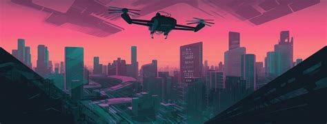 Premium AI Image | A poster for a drone flying over a city with a city in the background.