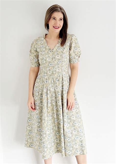 Laura Ashley Spring Dress Uk Vintage Sage Green Floral Etsy Uk