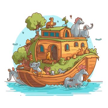 Simple Noah S Ark Clipart Cartoon Noah S Ark With Animals In It Vector ...